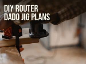 DIY router dado jig plans: a router guided along a jig on a plywood panel