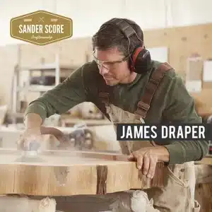 James Draper sanding a slab in his workshop