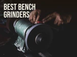 Best bench grinder: hands sharpening a blade on a bench grinder wheel
