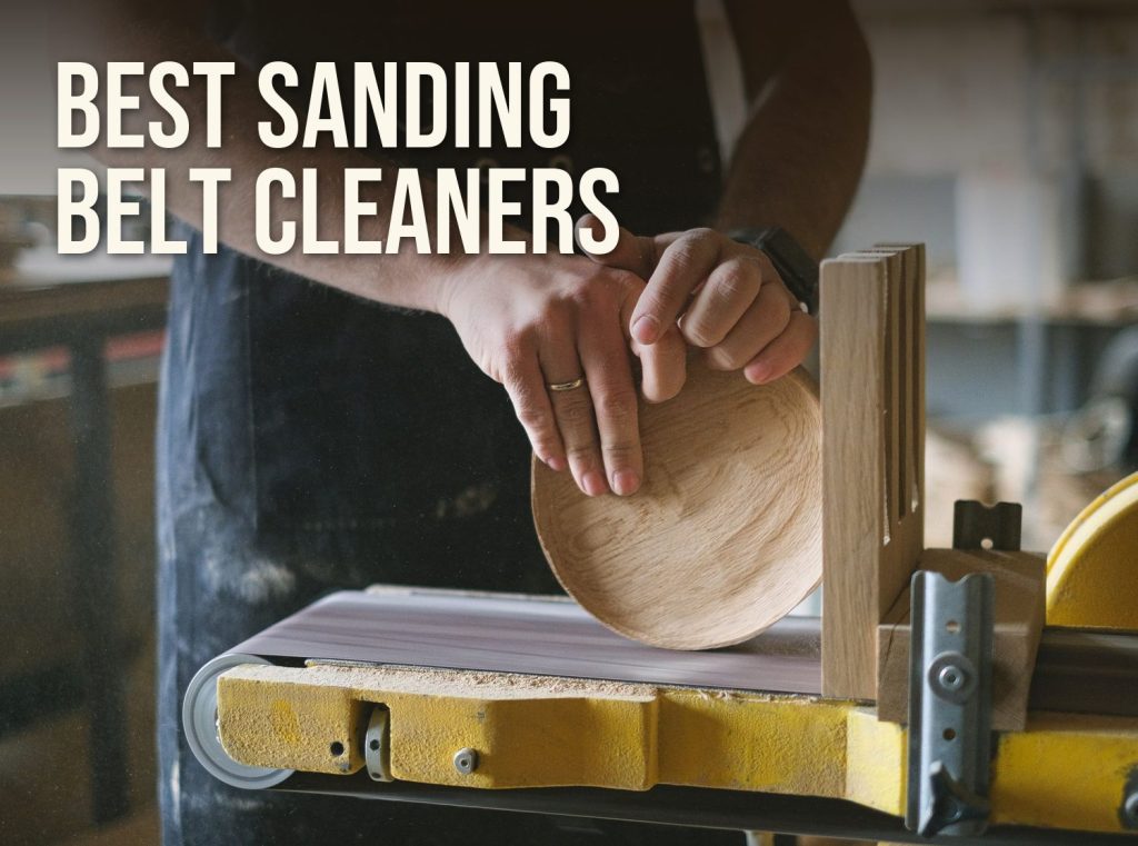 Best sanding belt cleaner: shaping a round wooden piece on the belt of a yellow belt and disc sander