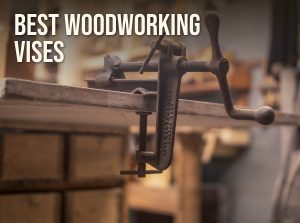 Best woodworking vise: a vintage clamp-on vise mounted on the edge of a wooden workbench