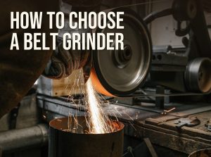How to choose a belt grinder: grinding a steel blade on a belt grinder with sparks flying