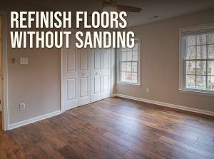 Refinish hardwood floors without sanding: an empty bedroom with a glossy wood floor and white trim