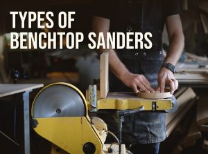 Types of benchtop sanders: woodworker shaping a round part on a belt and disc sander